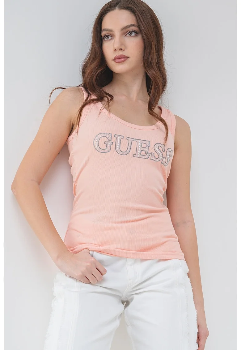 Top de bumbac cu imprimeu, Piersica