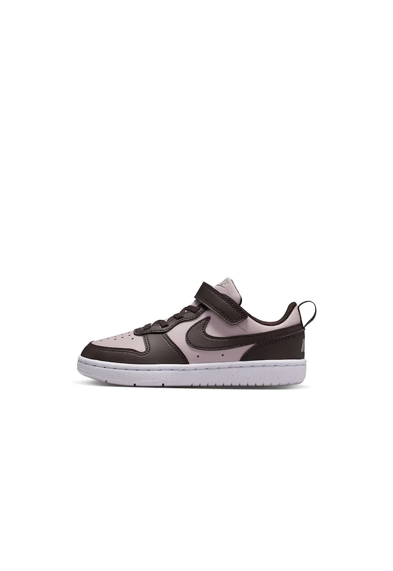 Pantofi sport Court Borough din piele ecologica cu inchidere velcro, Maro inchis/Roz pastel