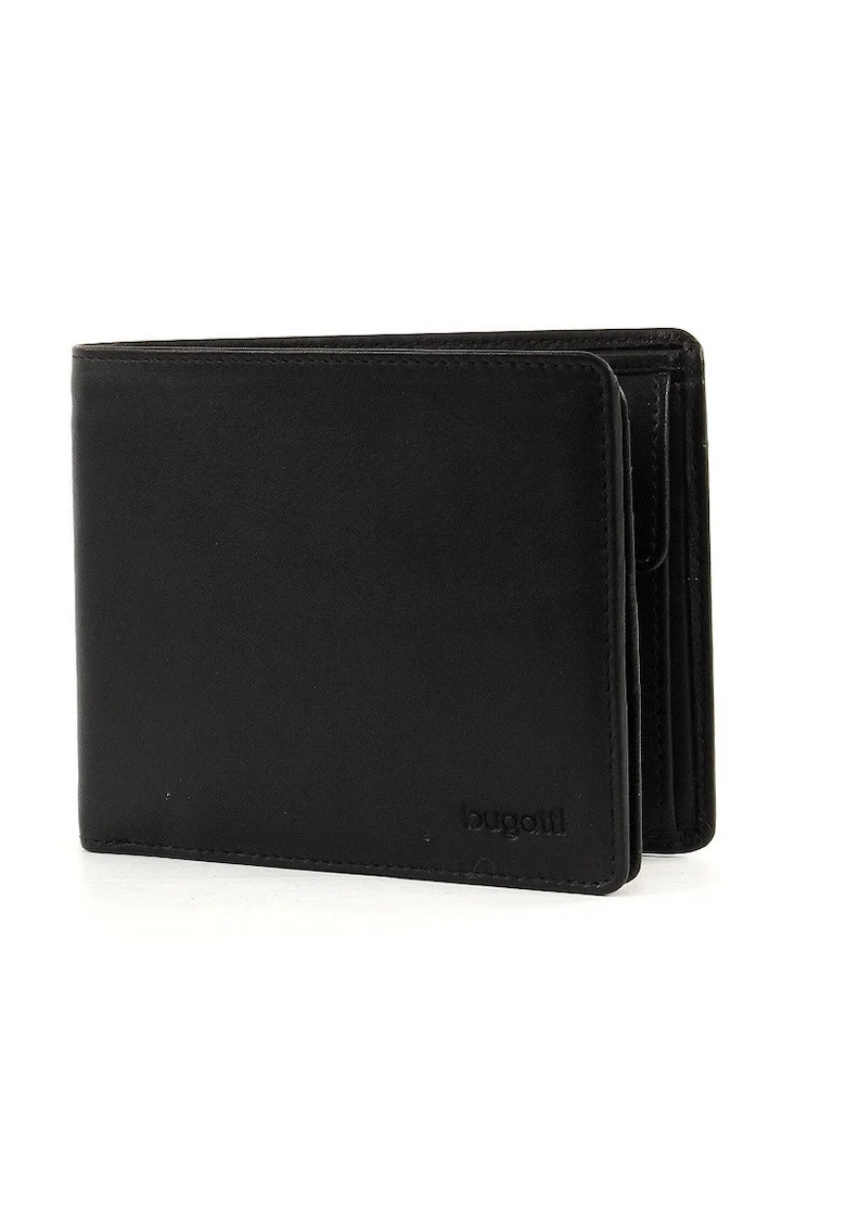 Portofel pentru barbati  Primo, Piele naturala, 12 x 9,5 x 2 cm, Negru mat