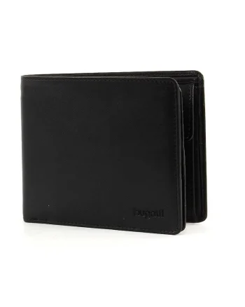 Portofel pentru barbati  Primo, Piele naturala, 12 x 9,5 x 2 cm, Negru mat