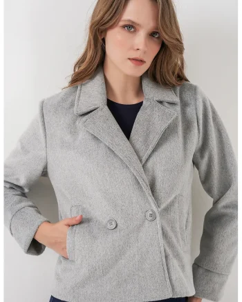 Jacheta dama,  cu doua randuri de nasturi, gri, textil