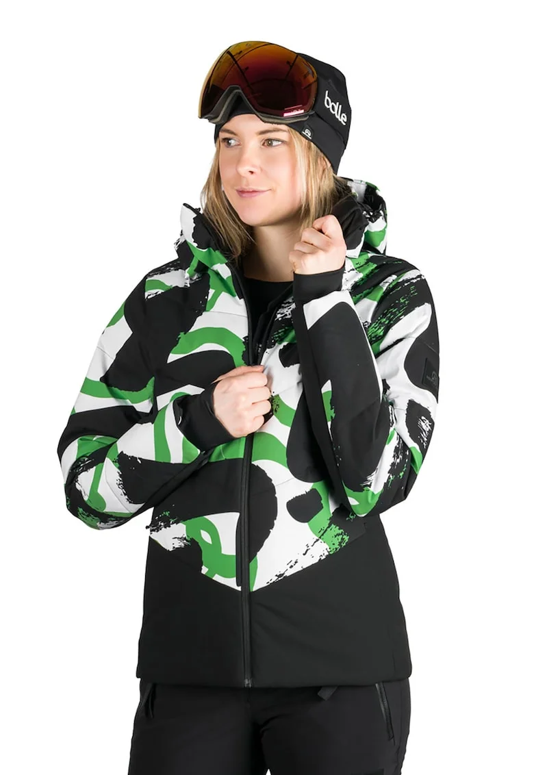 Geaca cu gluga si guler pentru ski Kayleight, Alb, Verde, Negru,