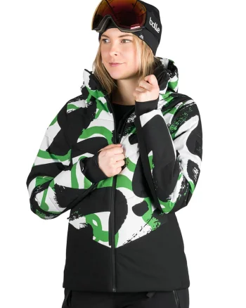 Geaca cu gluga si guler pentru ski Kayleight, Alb, Verde, Negru,