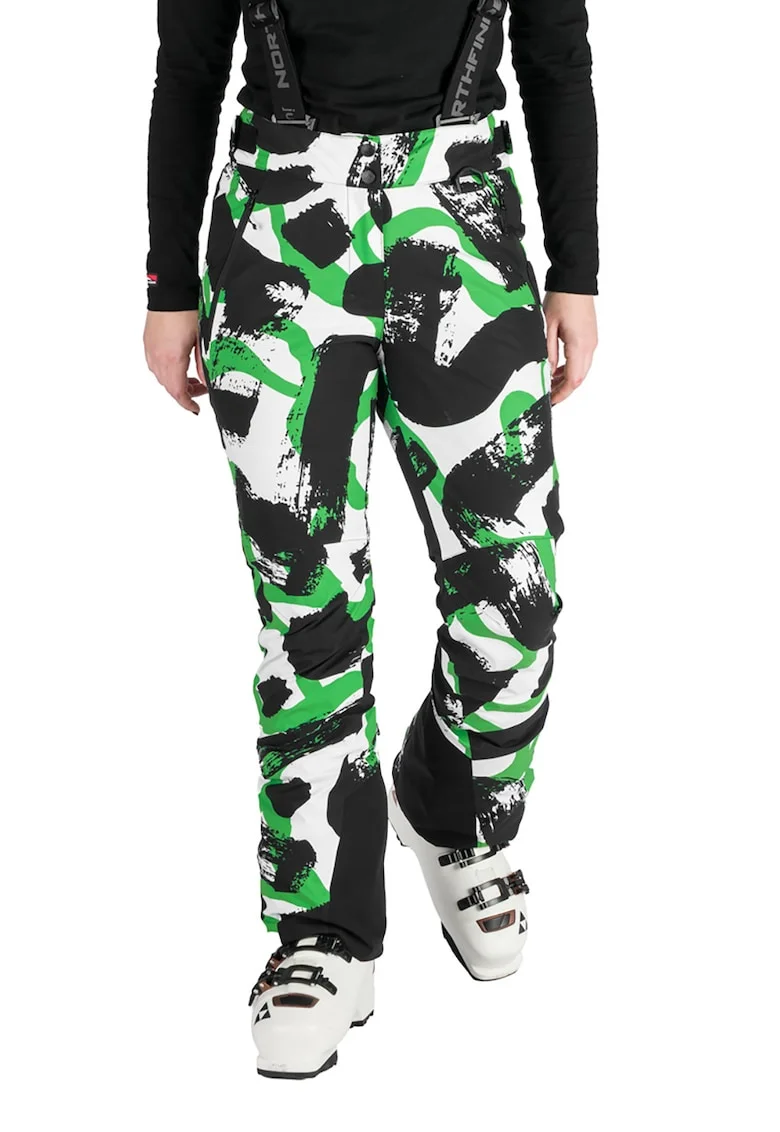 Pantaloni cu model si bretele pentru ski, Alb, Verde, Negru,