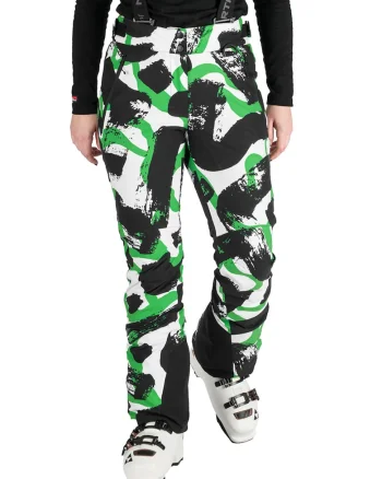 Pantaloni cu model si bretele pentru ski, Alb, Verde, Negru,