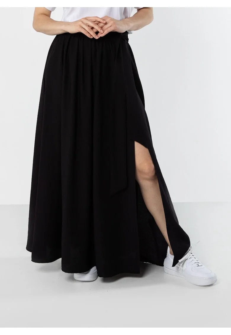 Fusta lunga  maxi, talie inalta, negru, nylon