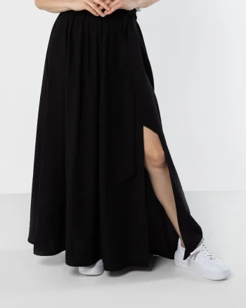 Fusta lunga  maxi, talie inalta, negru, nylon