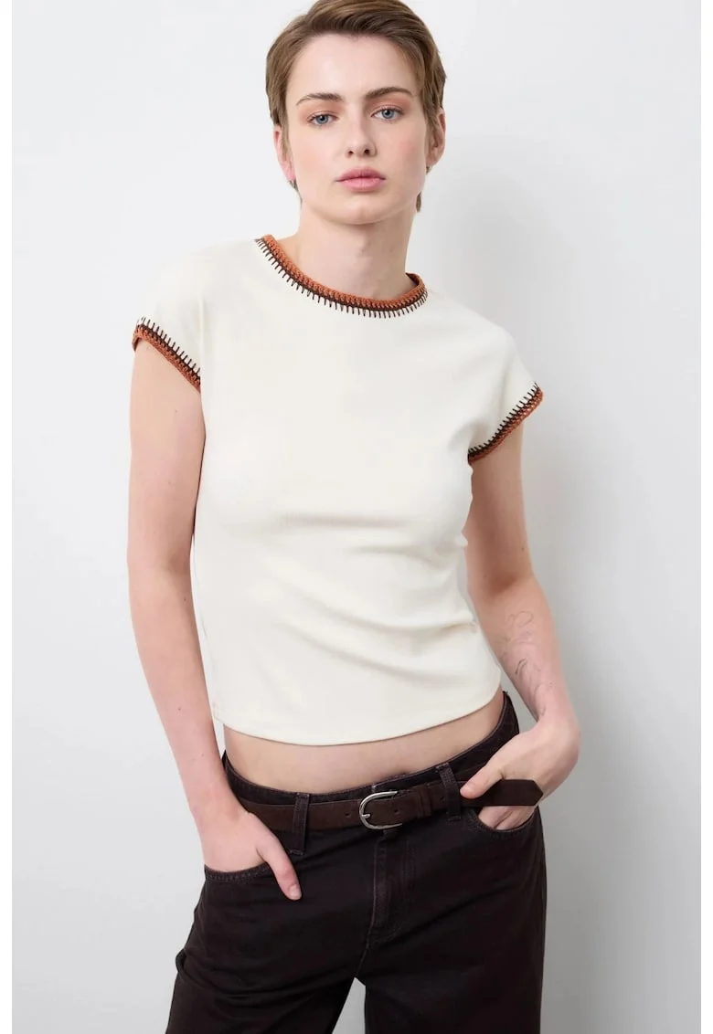 Tricou cu detalii contrastante, Alb