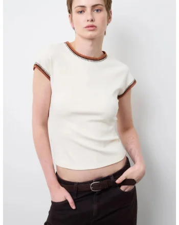 Tricou cu detalii contrastante, Alb