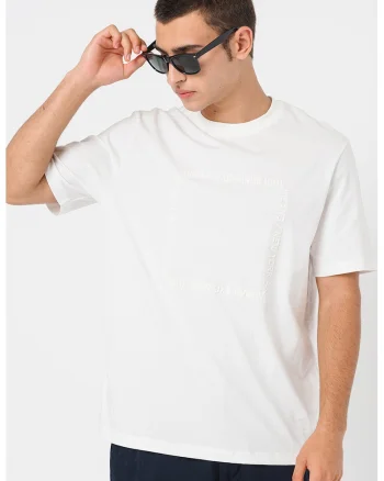 Tricou de bumbac cu decolteu la baza gatului, Alb optic