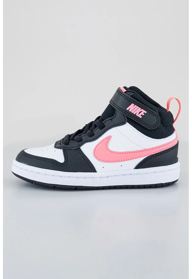 Pantofi sport mid-high cu insertii din piele Court Borough 2, Alb/Negru/Roz