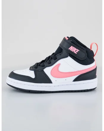 Pantofi sport mid-high cu insertii din piele Court Borough 2, Alb/Negru/Roz
