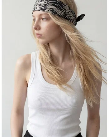 Top slim fit uni, Alb