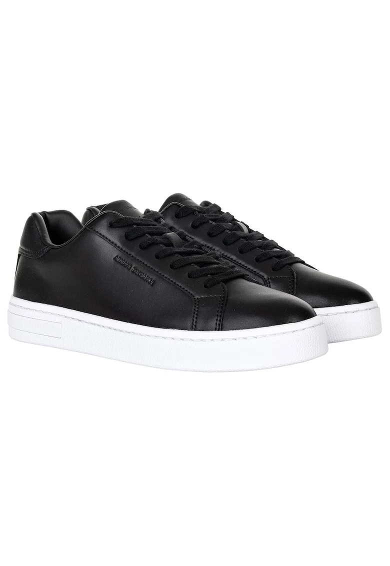 Pantofi sport low-cut de piele cu siret, Negru