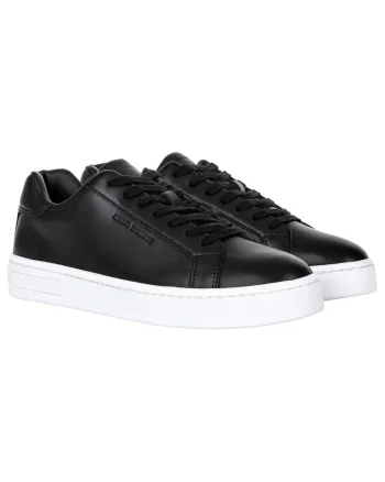 Pantofi sport low-cut de piele cu siret, Negru