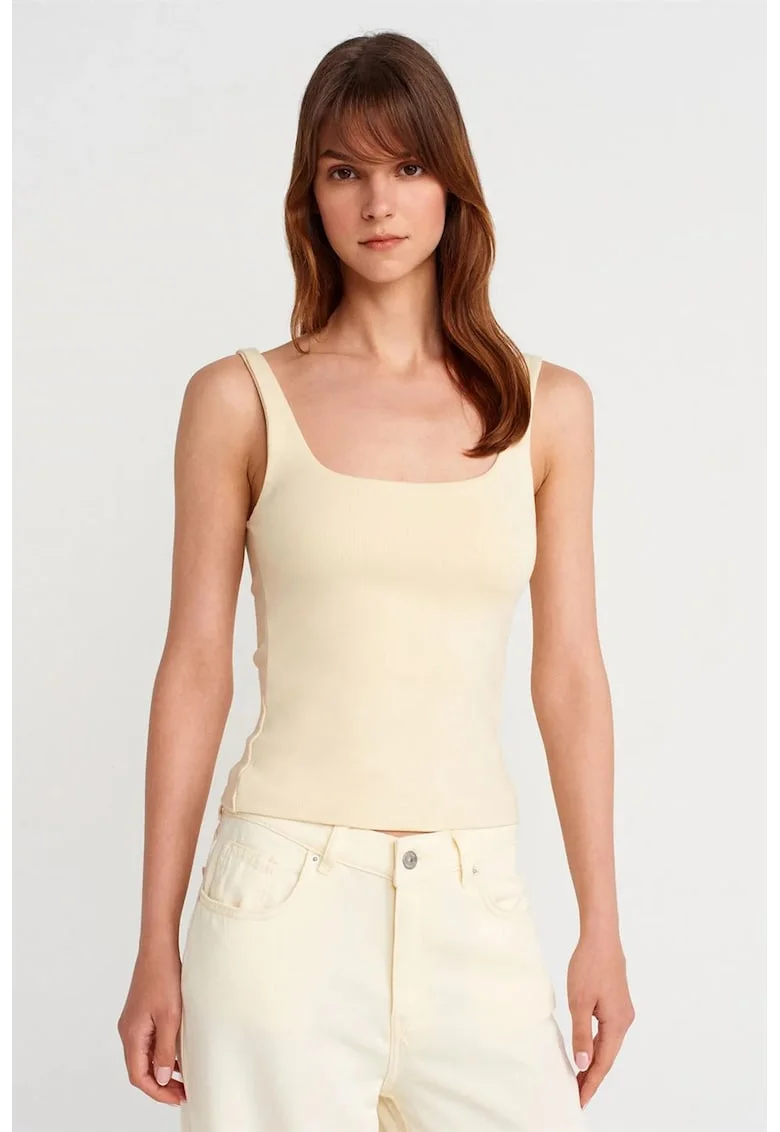 Bluza dama  fara maneci, guler patrat, crem natural, Crem natur