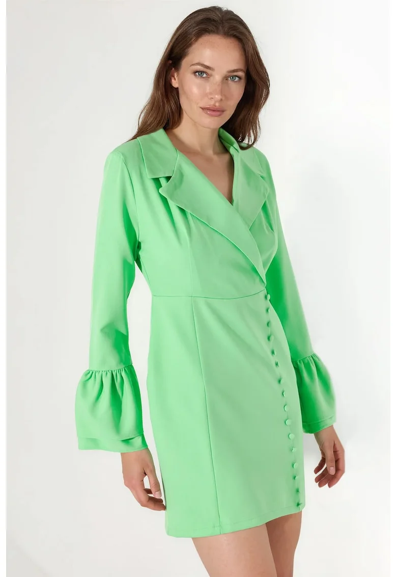Rochie Mini,  Mulata, Maneci lungi, Verde, Crep tesut