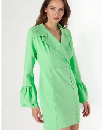 Rochie Mini,  Mulata, Maneci lungi, Verde, Crep tesut