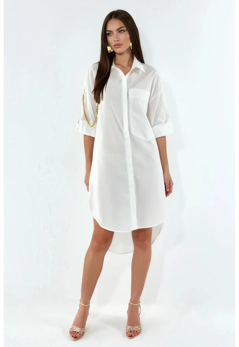 Rochie tip camasa,  supradimensionata, alb, poliester si lycra