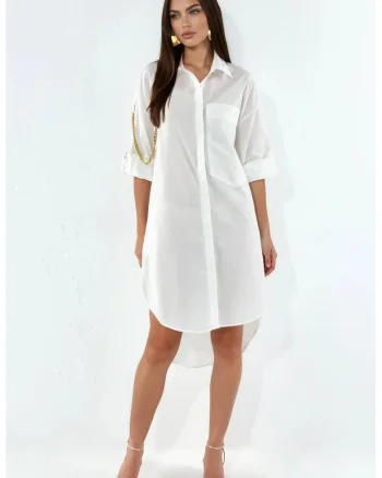 Rochie tip camasa,  supradimensionata, alb, poliester si lycra
