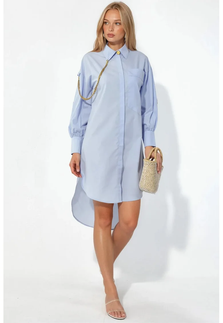 Rochie Camasa Mini Supradimensionata,  Albastru Deschis, Poliester si Lycra