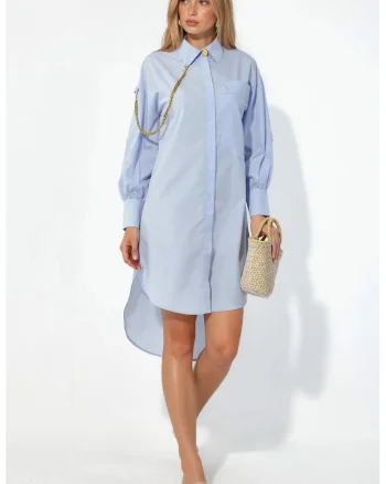Rochie Camasa Mini Supradimensionata,  Albastru Deschis, Poliester si Lycra