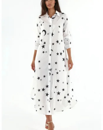 Rochie camasa maxi,  imprimeu text, multicolor, poliester si lycra