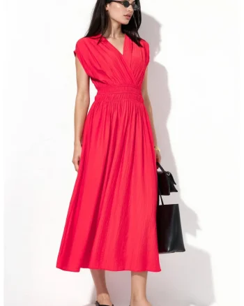 Rochie Midi  Portocalie, Fara Maneci, Decolteu in V, 100% Poliester