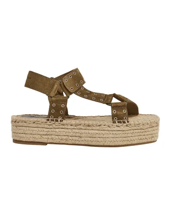 Sandale-espadrile flatform de piele intoarsa, Kaki