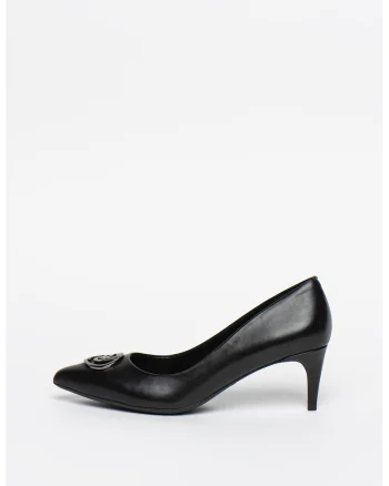 Pantofi de piele cu varf ascutit si logo metalic Katia