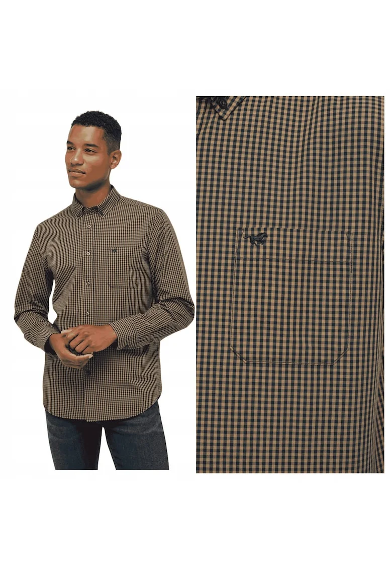 Camasa Barbati,  Chester Gingham, Maro, Bumbac, Design Clasic Casual, Material Premium Confortabil, Maneca Lunga, Inchidere Cu Nasturi, Maro inchis