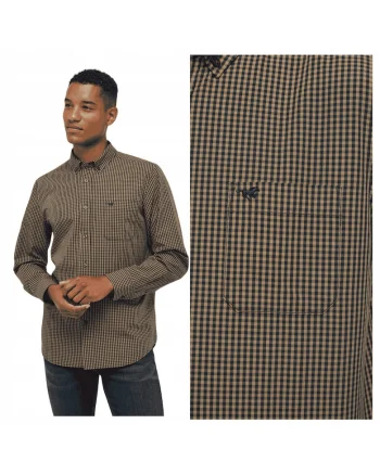 Camasa Barbati,  Chester Gingham, Maro, Bumbac, Design Clasic Casual, Material Premium Confortabil, Maneca Lunga, Inchidere Cu Nasturi, Maro inchis