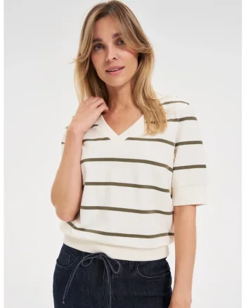 Bluza cu dungi  ecru, Alb