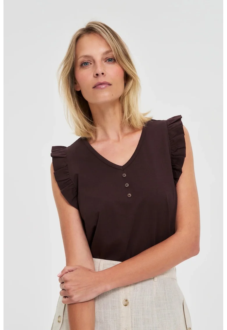 Bluza maro cu volane pe umeri, Maro