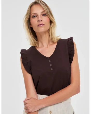 Bluza maro cu volane pe umeri, Maro