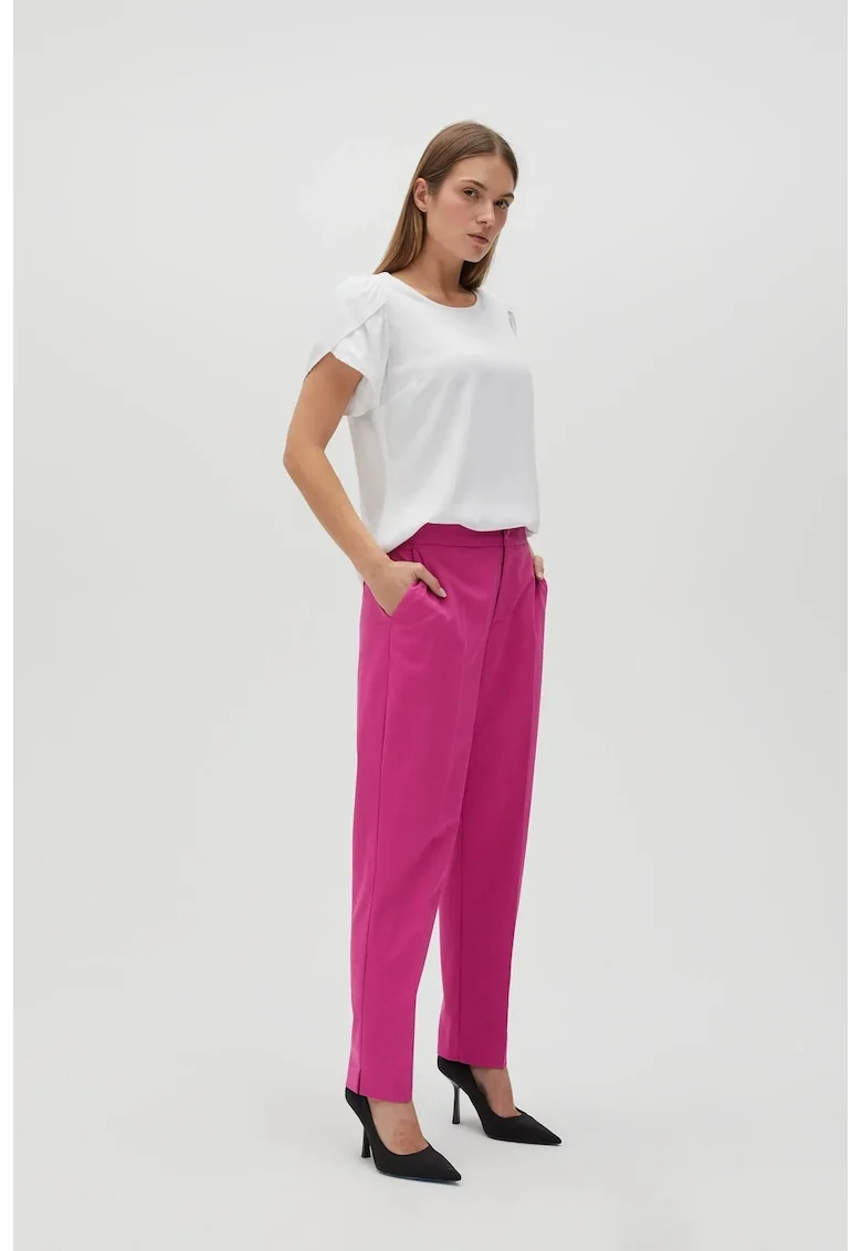 Pantaloni fucsia cu picioare drepte, Roz lucios