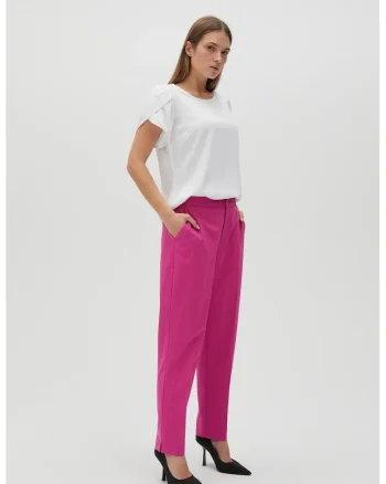 Pantaloni fucsia cu picioare drepte, Roz lucios