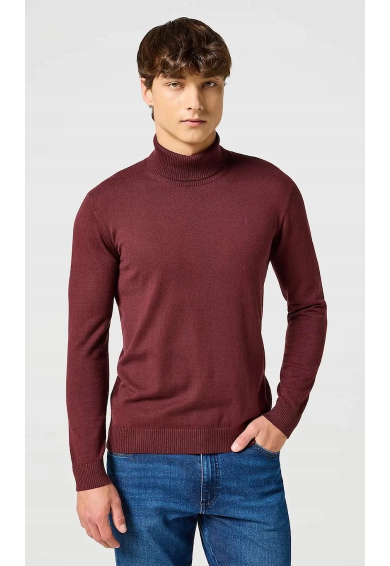 Pulover Barbati,  Turtleneck, Regular Fit, Fara Inchidere, Guler Inalt, Maneci Lungi, Fara Buzunare, Bumbac, Rosu, Visiniu