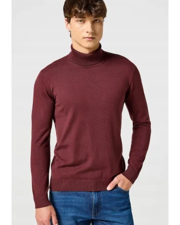 Pulover Barbati,  Turtleneck, Regular Fit, Fara Inchidere, Guler Inalt, Maneci Lungi, Fara Buzunare, Bumbac, Rosu, Visiniu