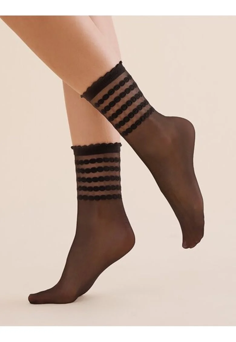 Sosete lycra negre cu model pe glezna  1200 Lora 20 den, Negru