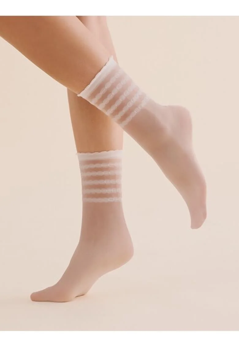 Sosete lycra albe cu model pe glezna  1200 Lora 20 den, Alb