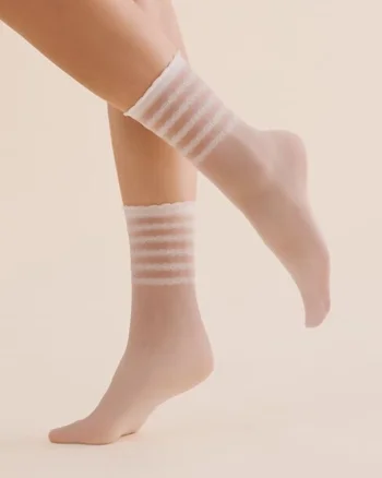Sosete lycra albe cu model pe glezna  1200 Lora 20 den, Alb