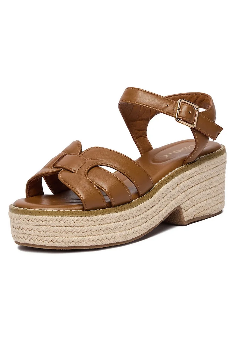 Sandale dama  maro, piele ecologica, cu platforma, stil boho