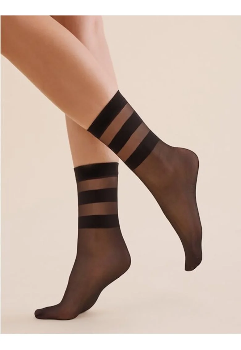 Sosete lycra negre cu dungi pe glezna  1199 Cari's 20 den, Negru
