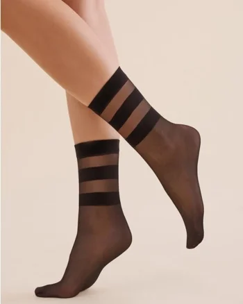 Sosete lycra negre cu dungi pe glezna  1199 Cari's 20 den, Negru