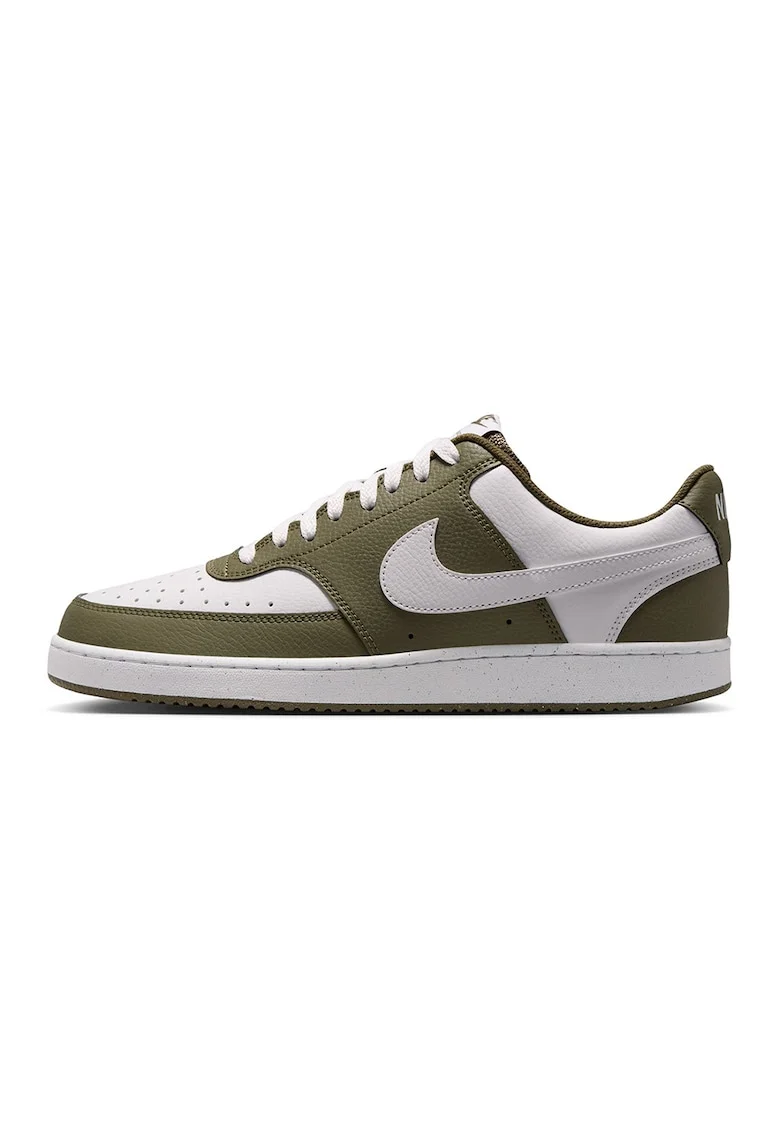 Pantofi sport Court Vision de piele ecologica, Alb/Verde masliniu
