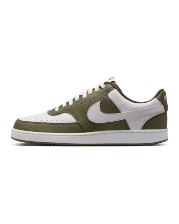 Pantofi sport Court Vision de piele ecologica, Alb/Verde masliniu