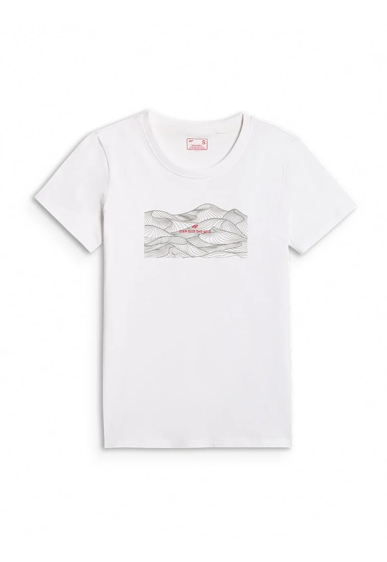 Tricou de dama  regular, imprimeu, alb, bumbac