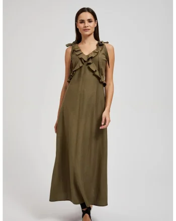 Rochie din Vascoza cu Volane Verdeoliv, Kaki