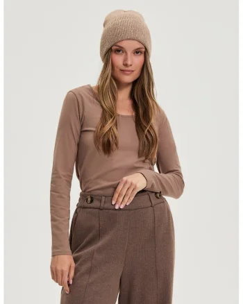Bluza din bumbac maro deschis, Bej